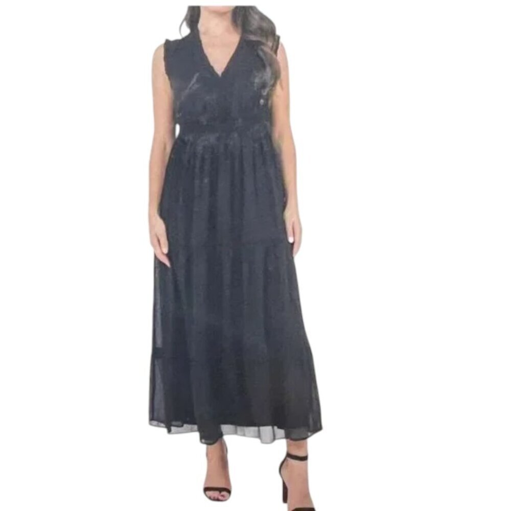 NEW Cristina B Sleeveless Ruffle Maxi Dress | Black